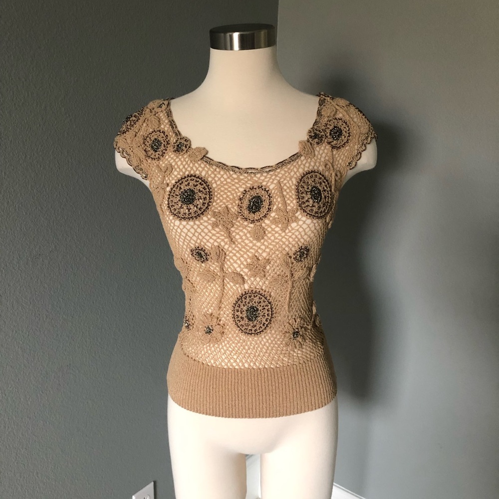 New Pabia Eyelet Crochet Hand-Knit Embroidered Top Blouse